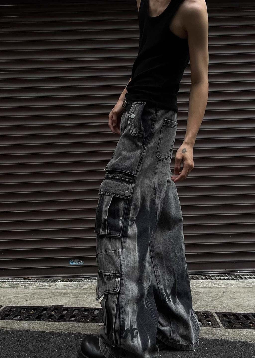 Random wash processing gimmick design gray denim pants  OR0948