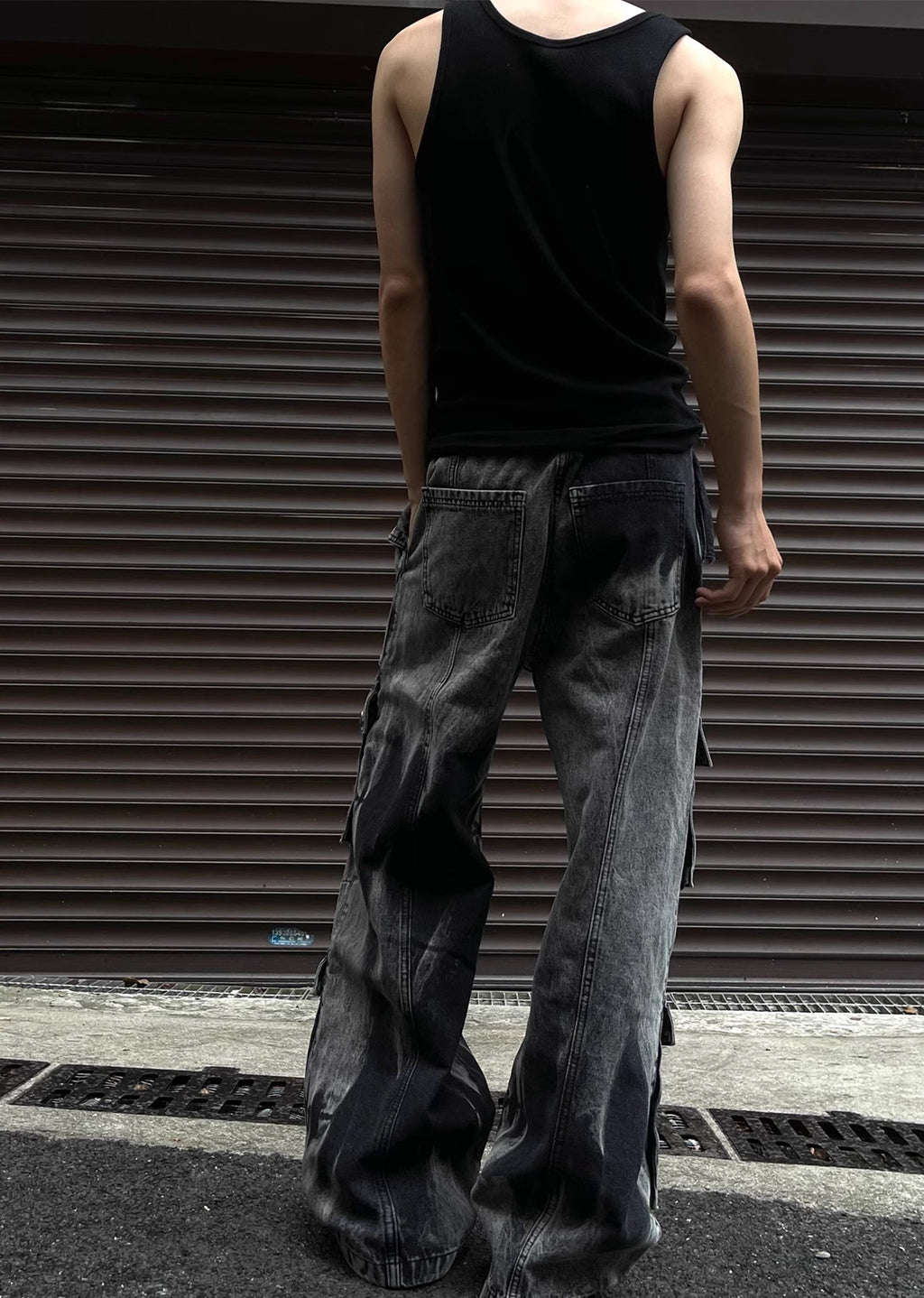 Random wash processing gimmick design gray denim pants  OR0948