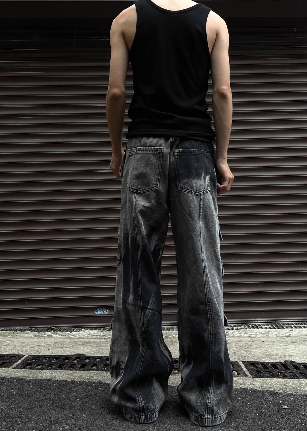 Random wash processing gimmick design gray denim pants  OR0948