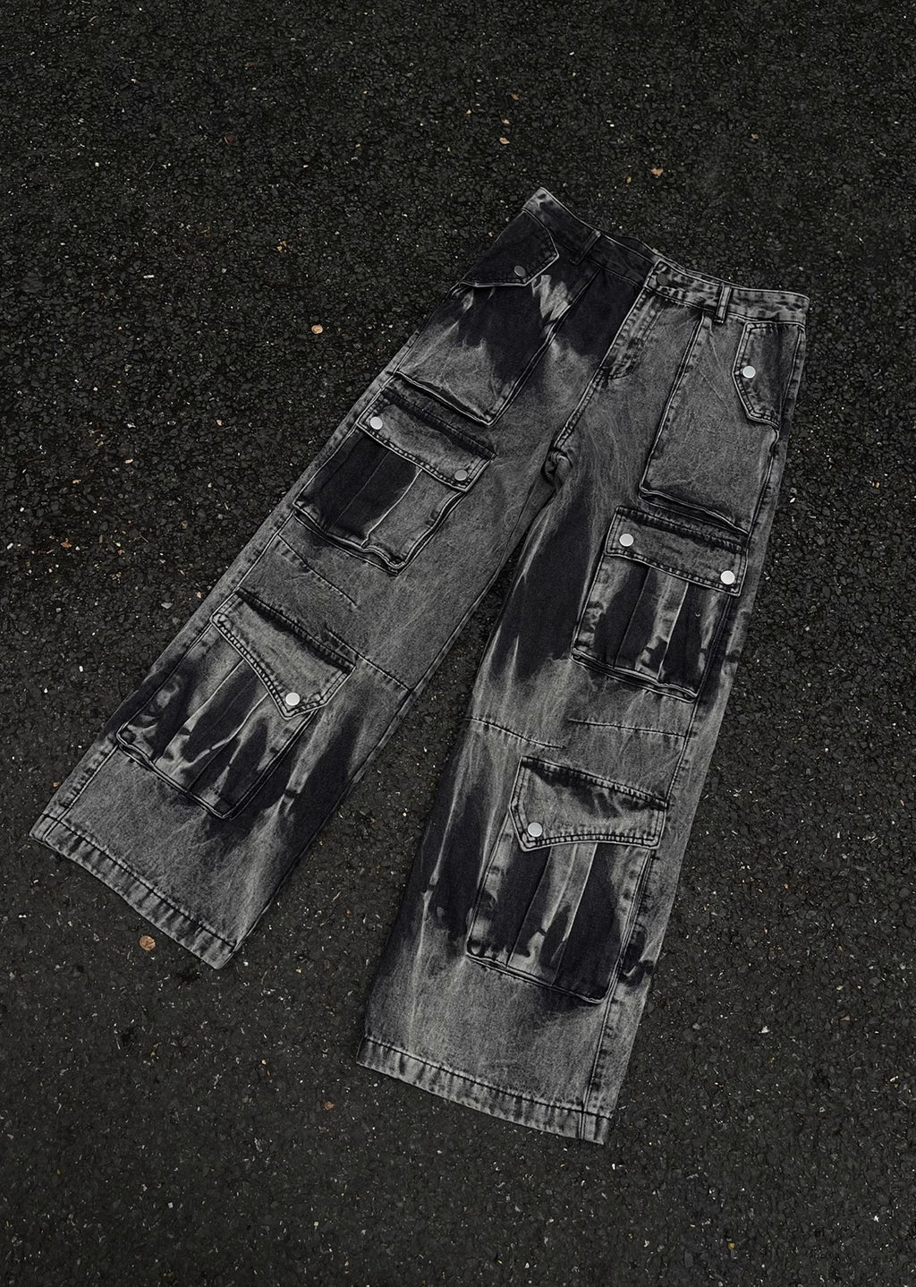Random wash processing gimmick design gray denim pants  OR0948
