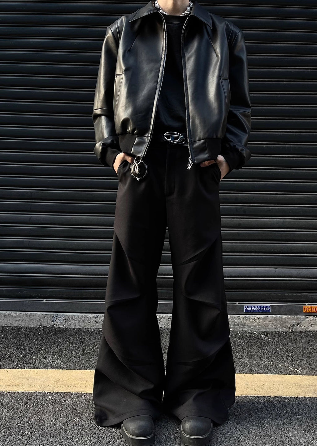 Unique cross gimmick silhouette simple design slacks pants  OR0950
