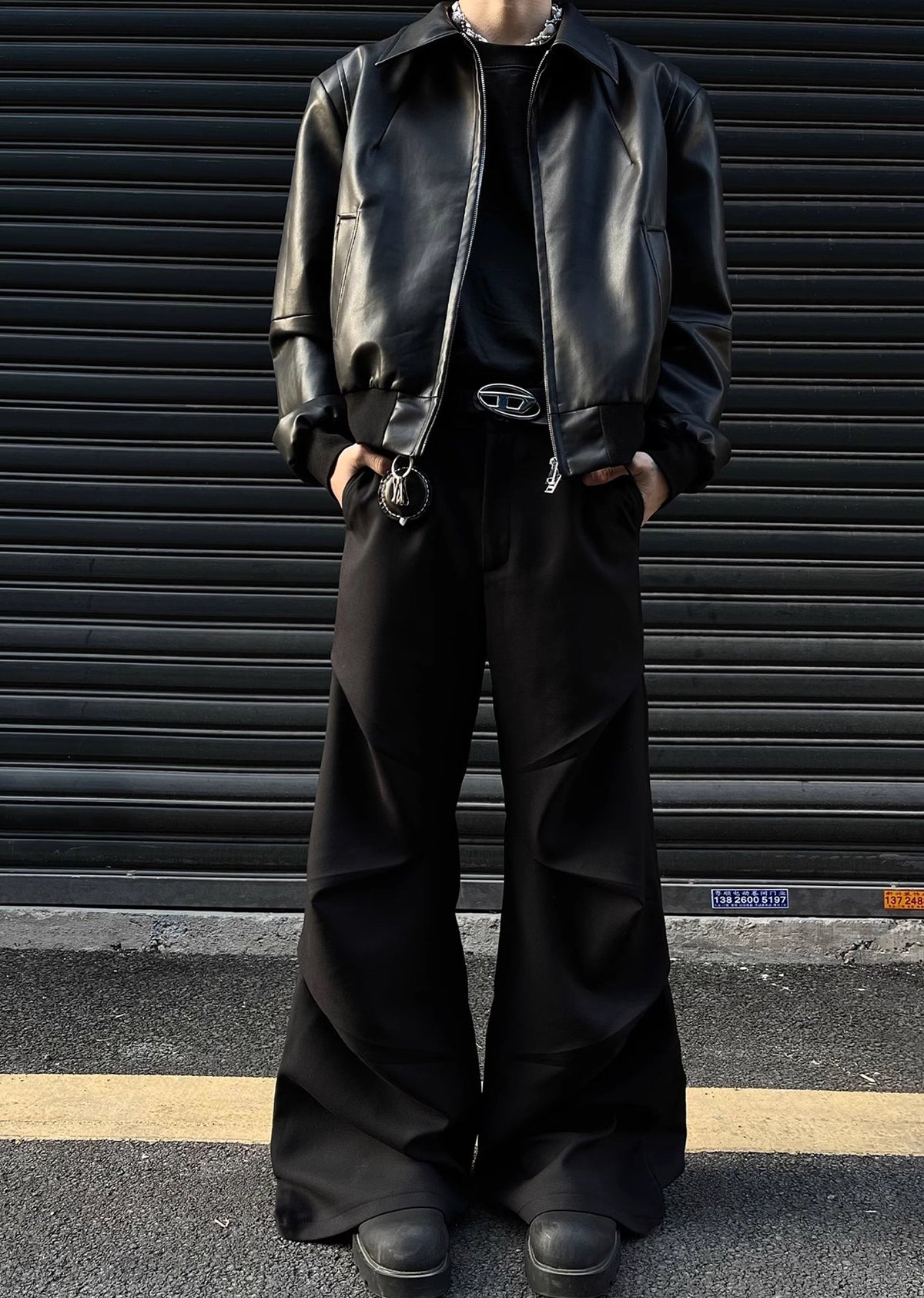 Unique cross gimmick silhouette simple design slacks pants  OR0950