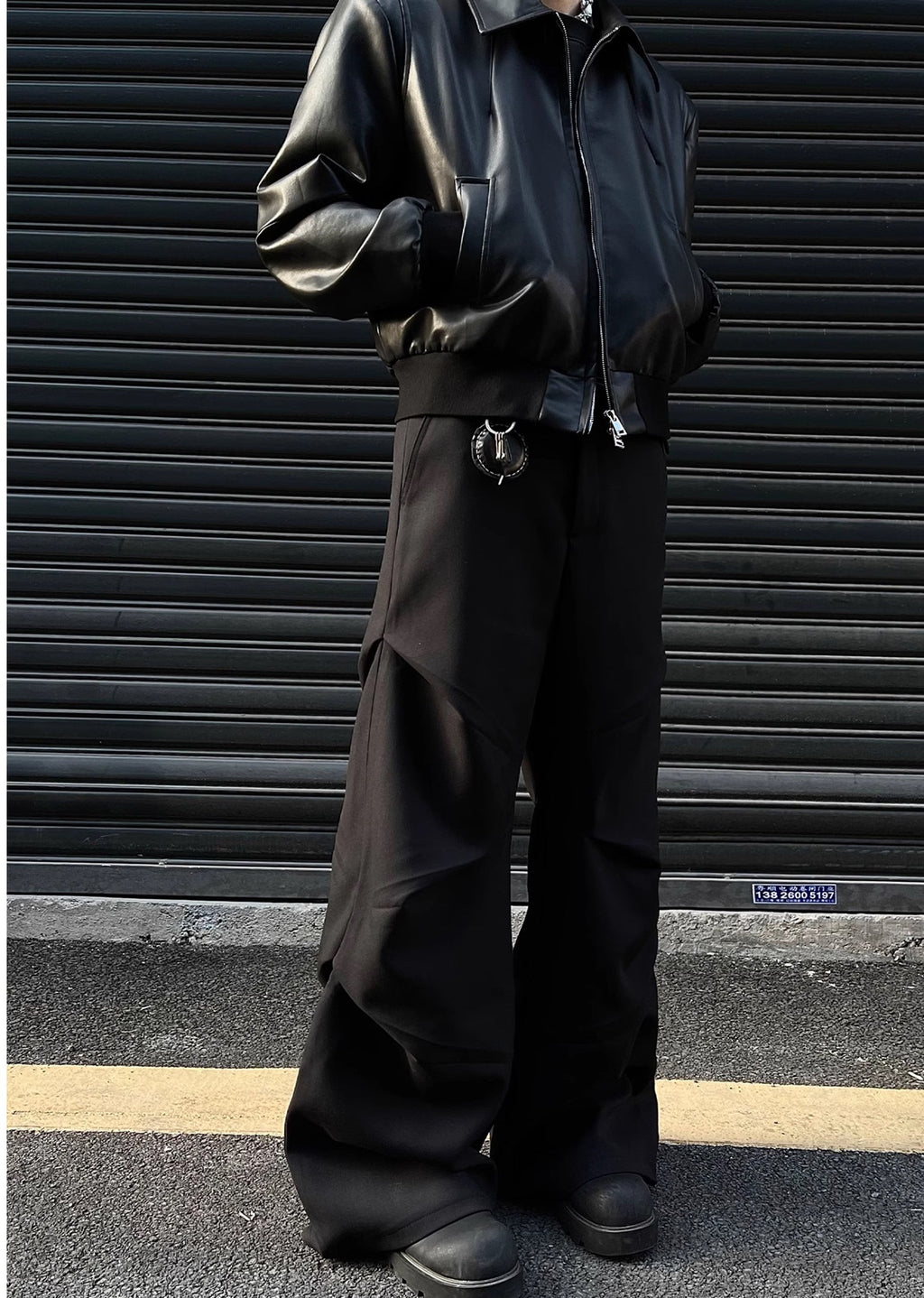 Unique cross gimmick silhouette simple design slacks pants  OR0950