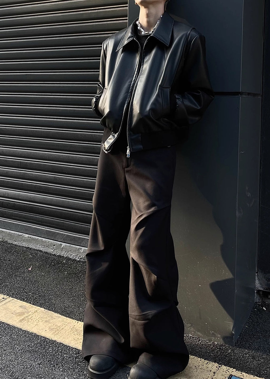Unique cross gimmick silhouette simple design slacks pants  OR0950