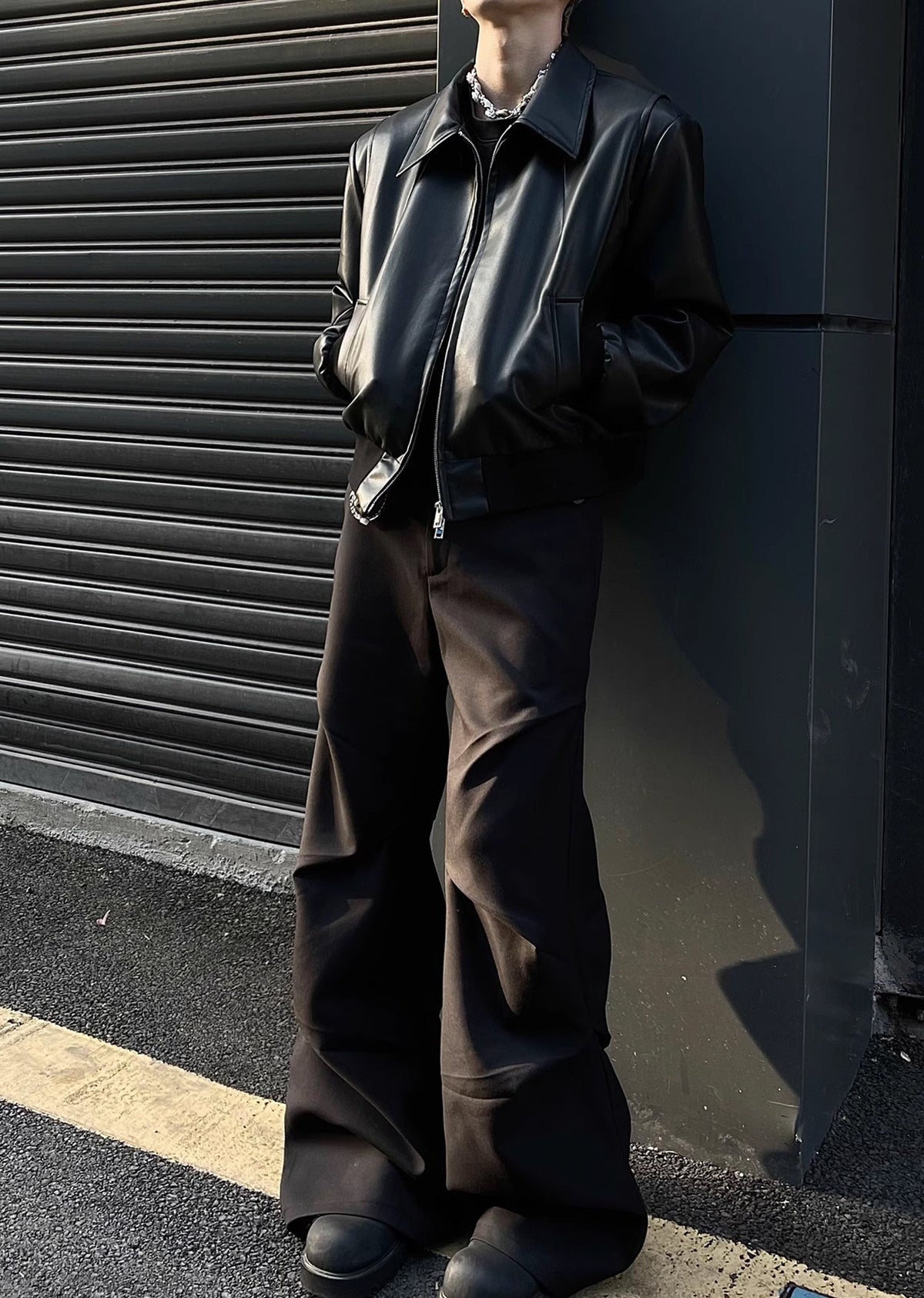 Unique cross gimmick silhouette simple design slacks pants  OR0950