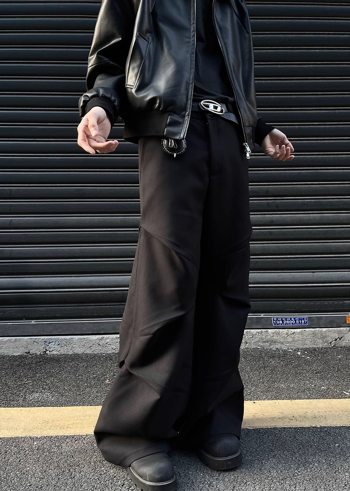 Unique cross gimmick silhouette simple design slacks pants  OR0950