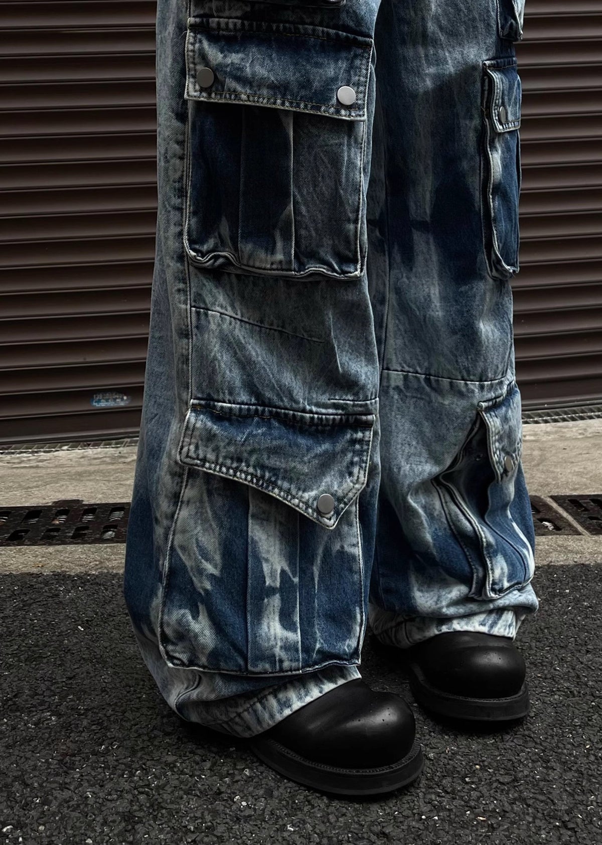Random wash processing gimmick design blue denim pants  OR0951