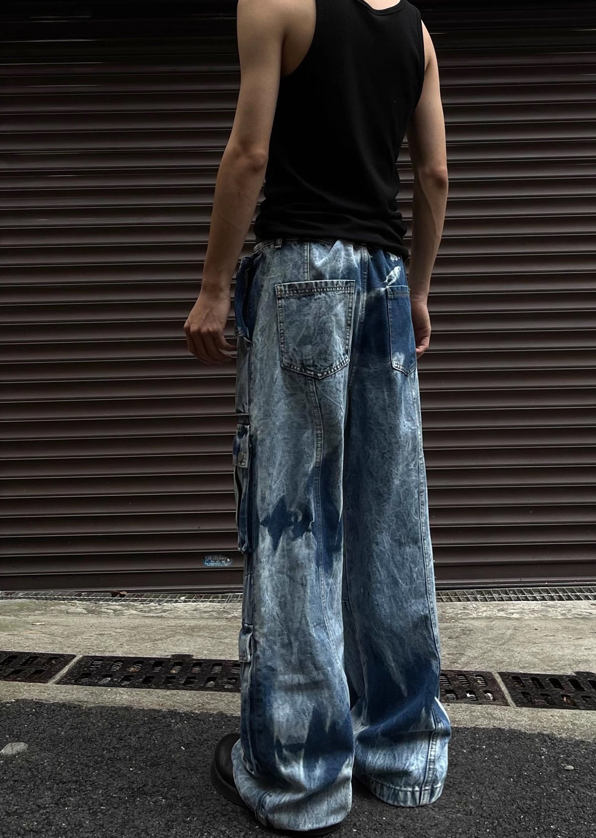 Random wash processing gimmick design blue denim pants  OR0951