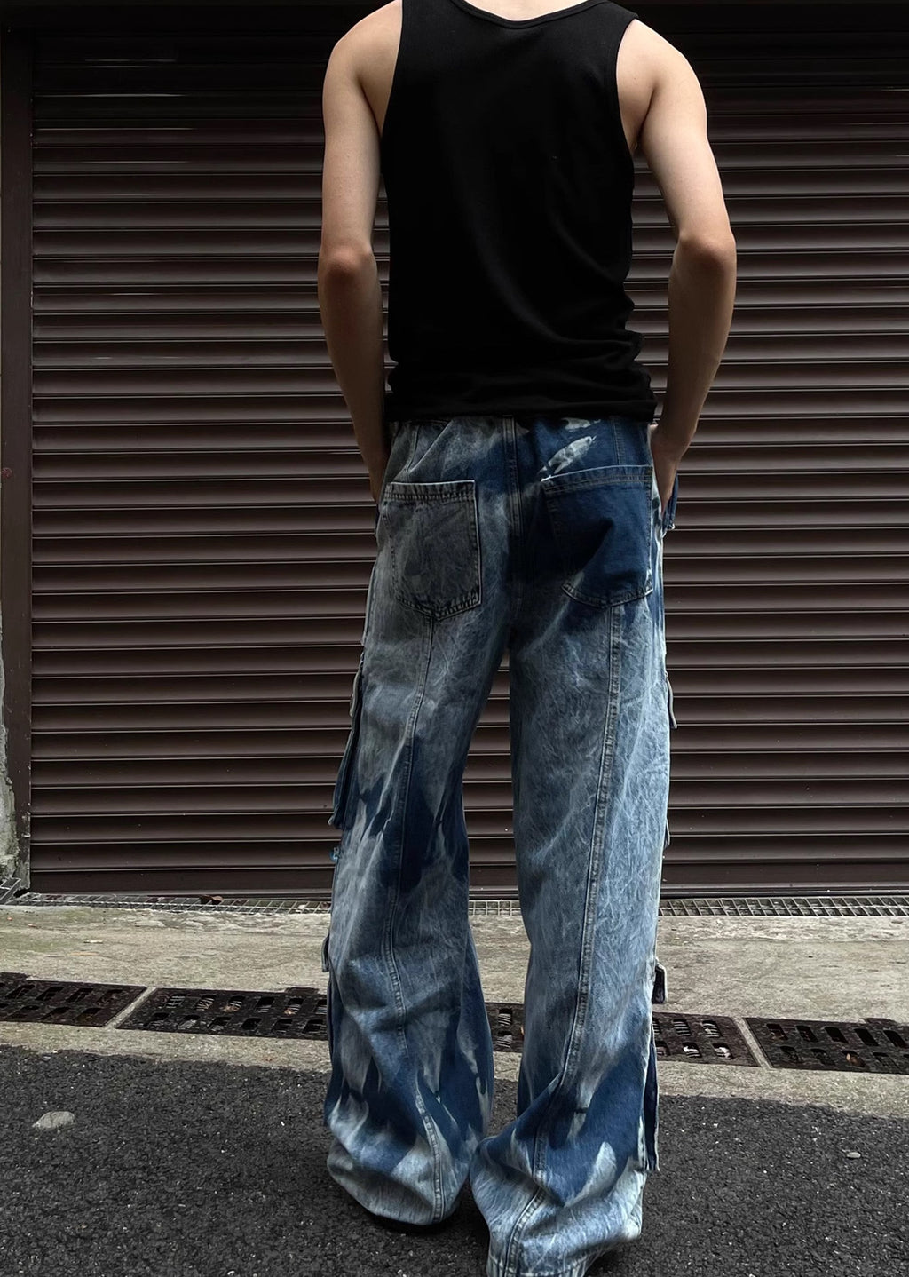 Random wash processing gimmick design blue denim pants  OR0951