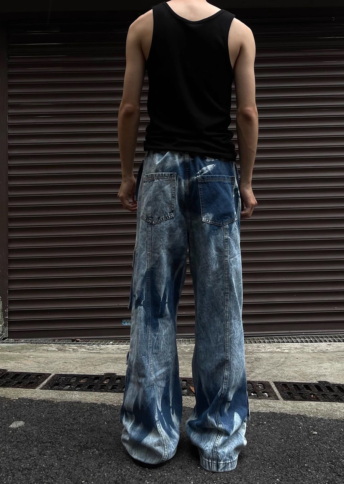 Random wash processing gimmick design blue denim pants  OR0951