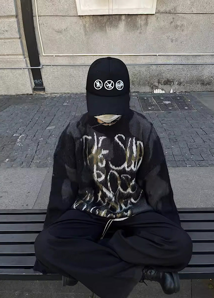 Doodle style random coloring silhouette knit sweater  OR0953