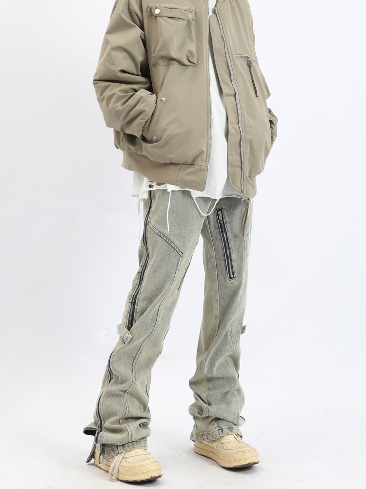 Washed side zipper flared jeans  OR0955