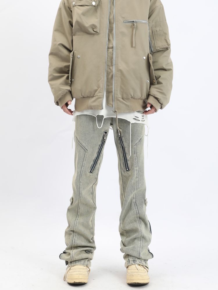Washed side zipper flared jeans  OR0955