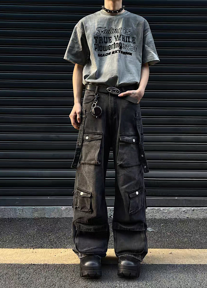 Three-dimensional overment dust cargo denim pants  OR0958