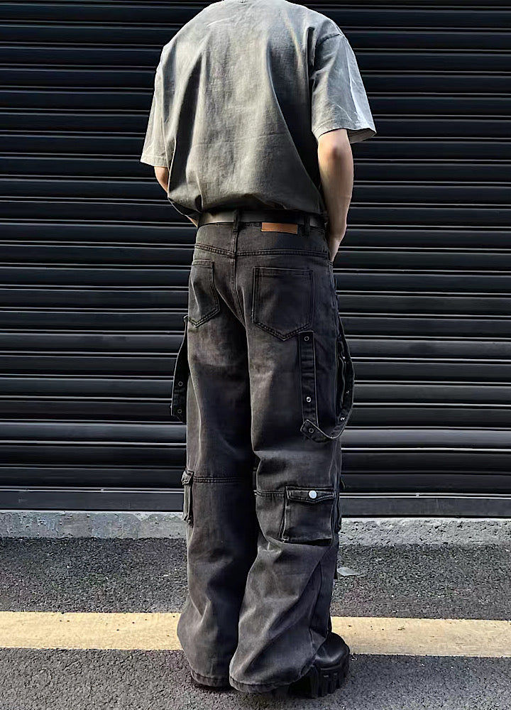 Three-dimensional overment dust cargo denim pants  OR0958