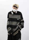 Border color design loose silhouette knit sweater  OR0959
