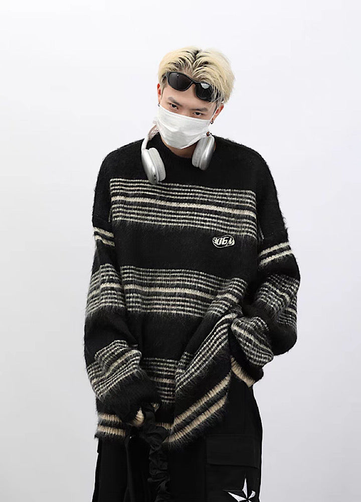 Border color design loose silhouette knit sweater  OR0959