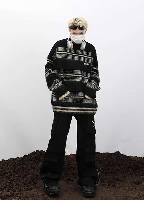 Border color design loose silhouette knit sweater  OR0959