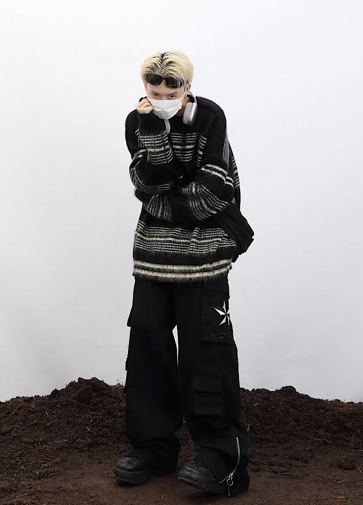 Border color design loose silhouette knit sweater  OR0959