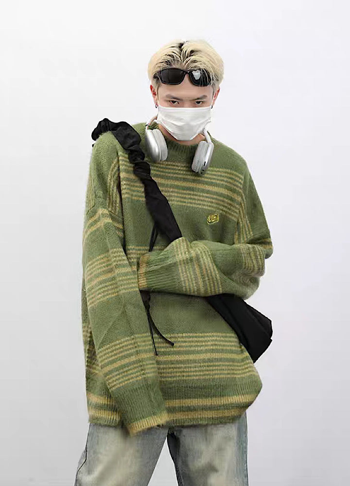 Border color design loose silhouette knit sweater  OR0959