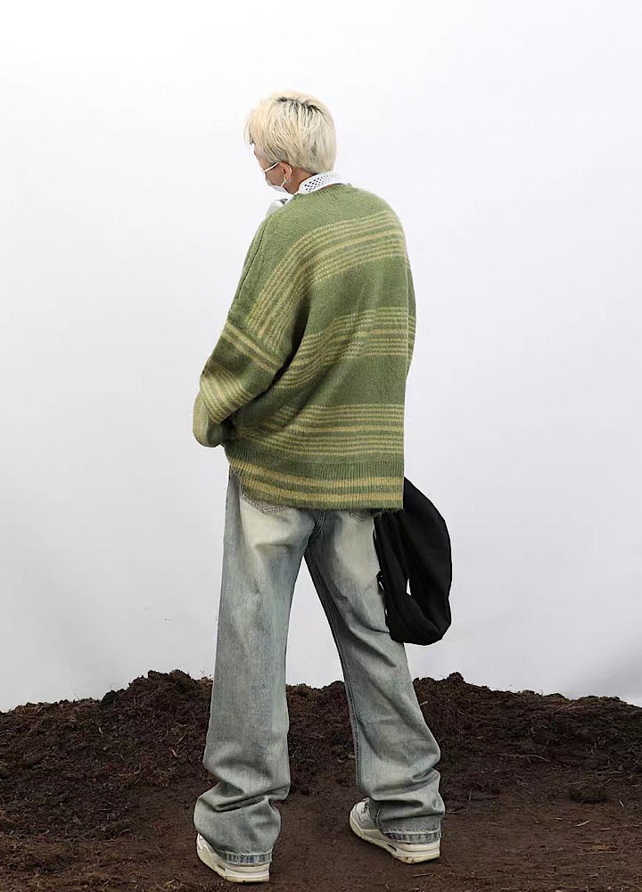 Border color design loose silhouette knit sweater  OR0959