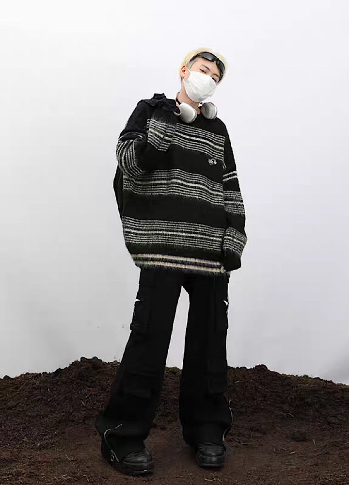 Border color design loose silhouette knit sweater  OR0959