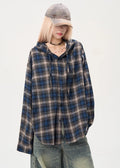 Balance check design hoodie accent long sleeve shirt  OR0961