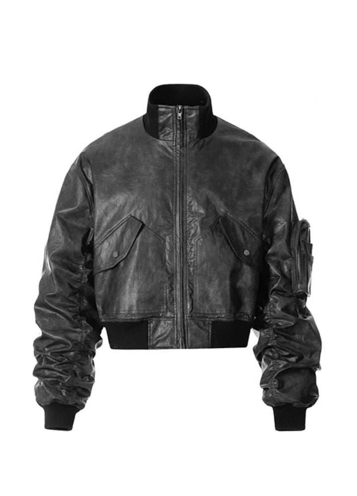 Vintage style synthetic leather high neck jacket  OR0963