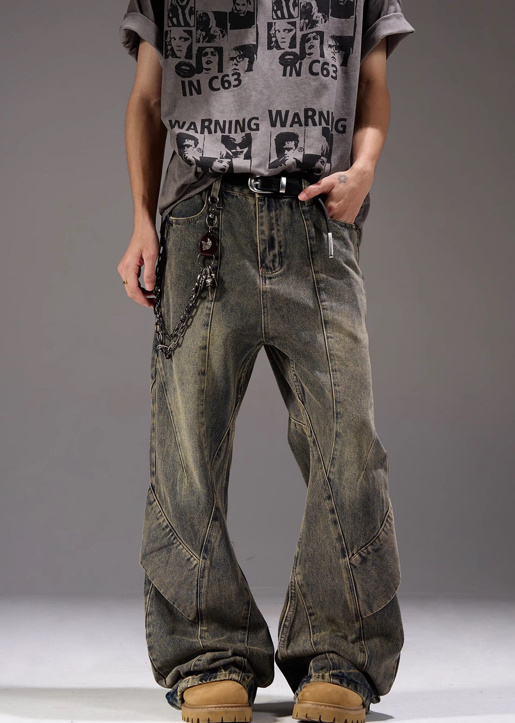 Dull vintage grey oversized denim pants  OR0965
