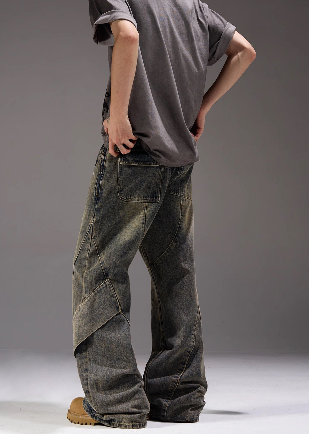 Dull vintage grey oversized denim pants  OR0965