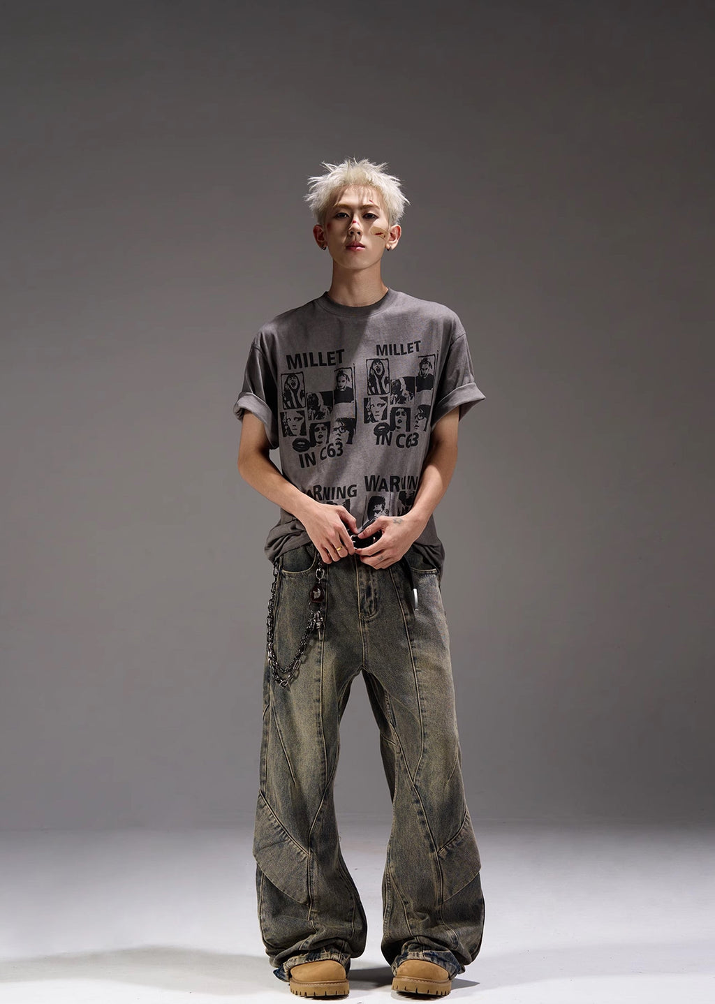 Dull vintage grey oversized denim pants  OR0965