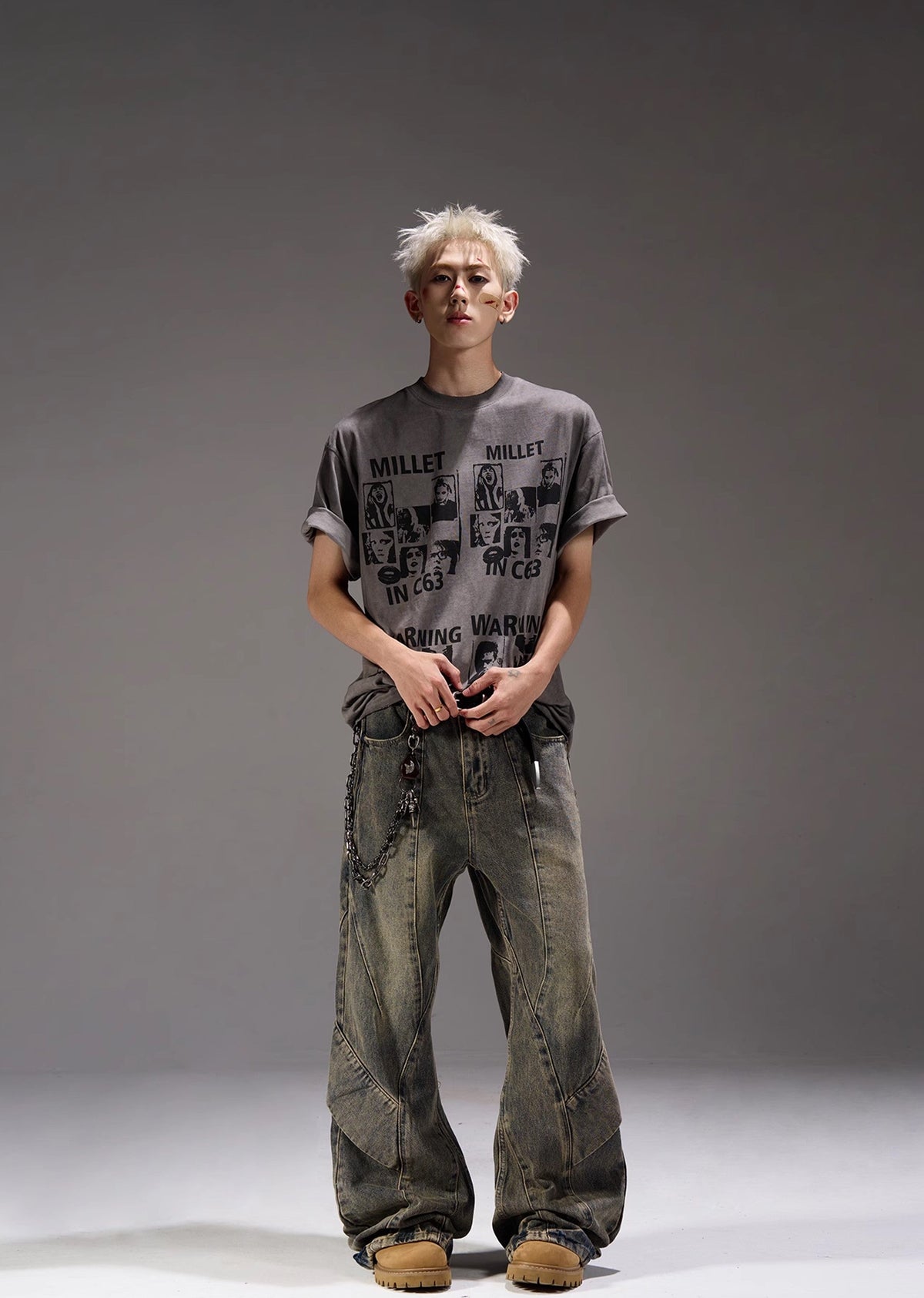 Dull vintage grey oversized denim pants  OR0965