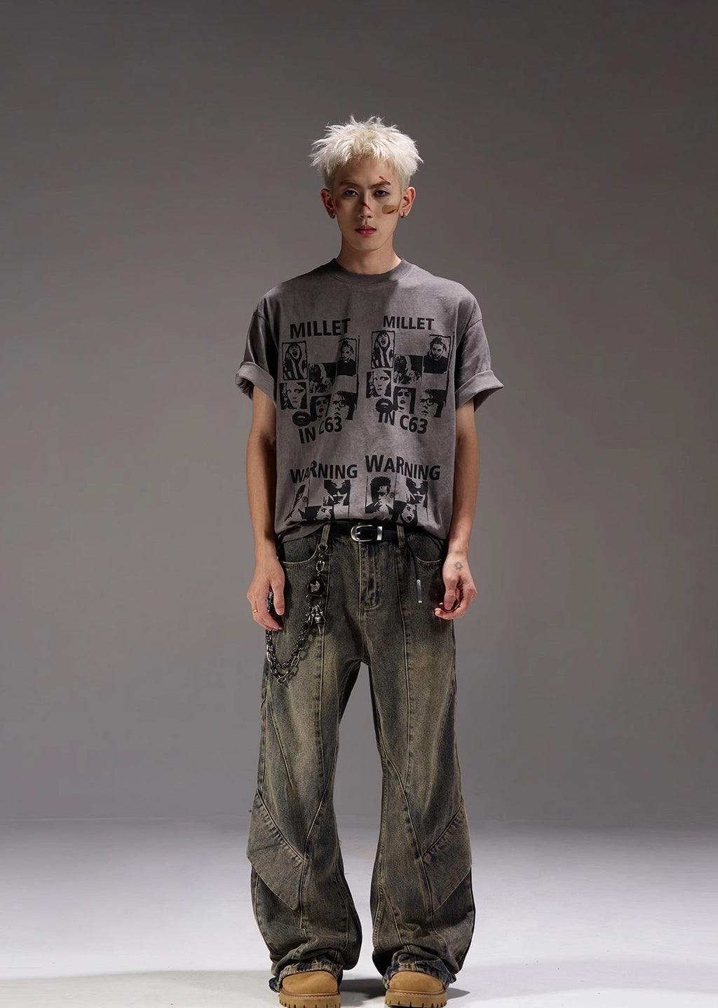 Dull vintage grey oversized denim pants  OR0965