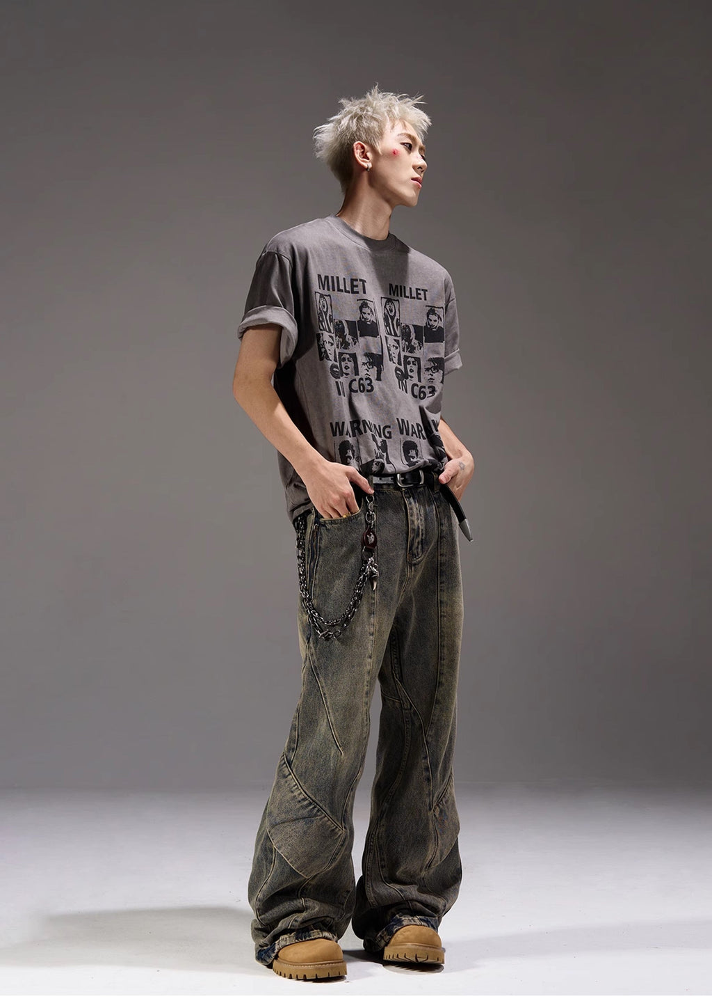 Dull vintage grey oversized denim pants  OR0965