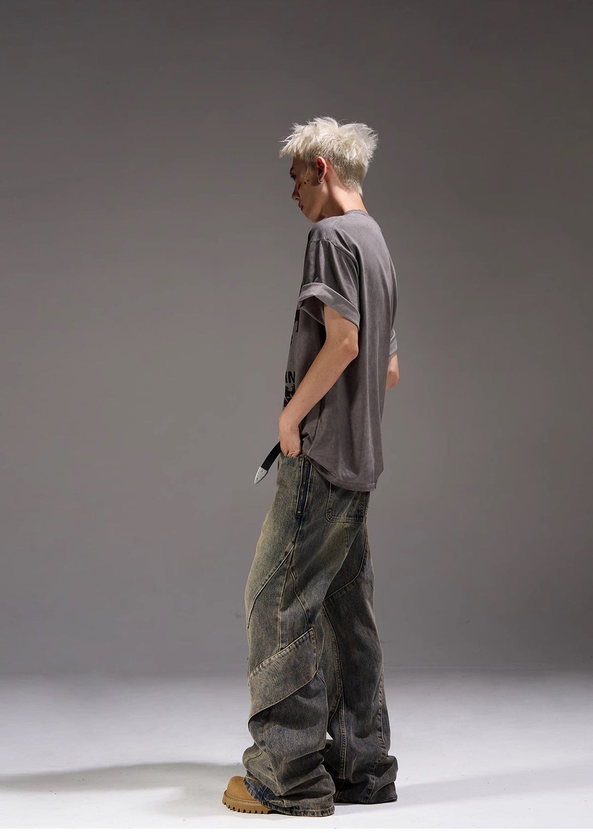 Dull vintage grey oversized denim pants  OR0965