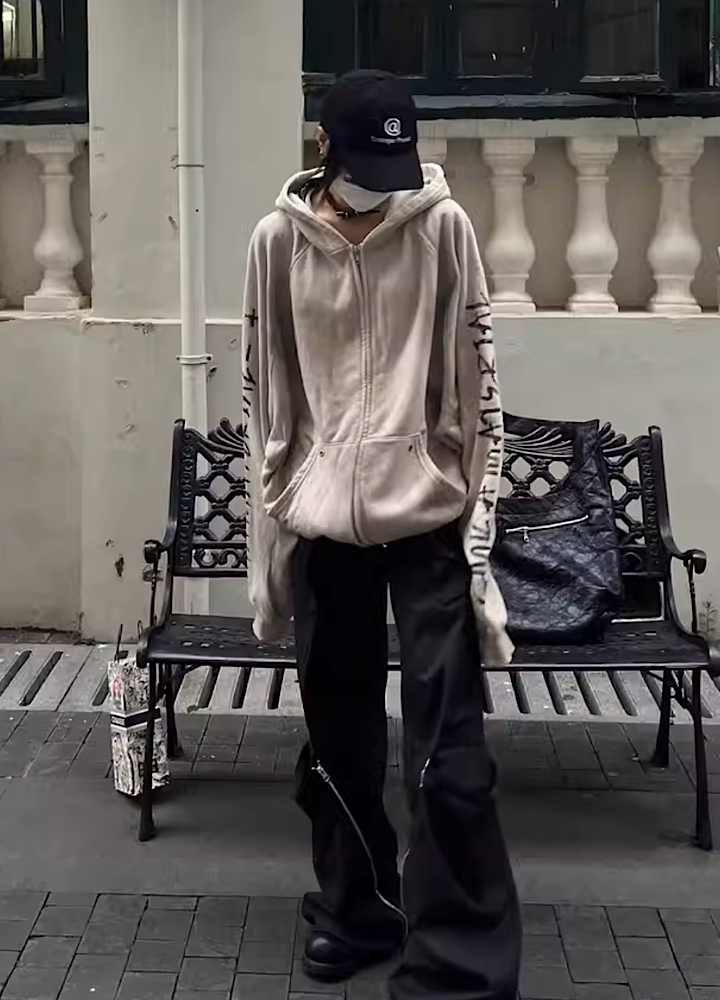 Long sleeve back initial design hoodie  OR0969
