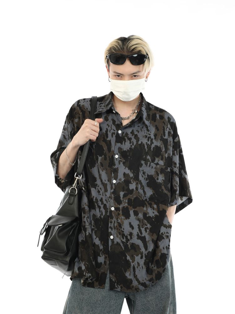 Ink print oversized drape shirt  OR0970