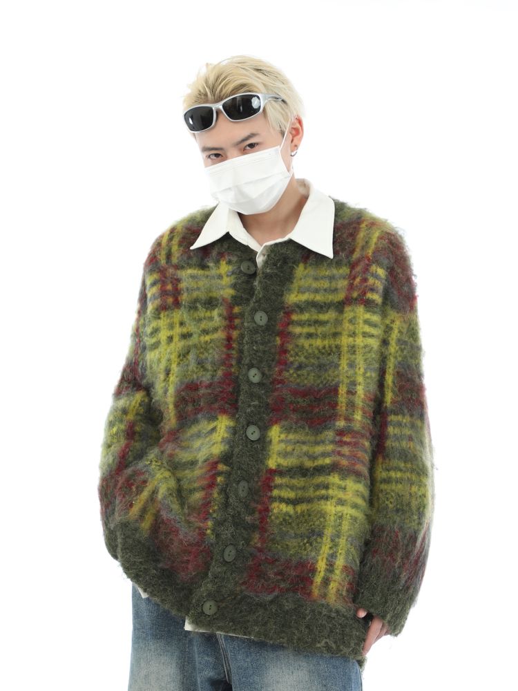 Retro color plaid sweater  OR0972