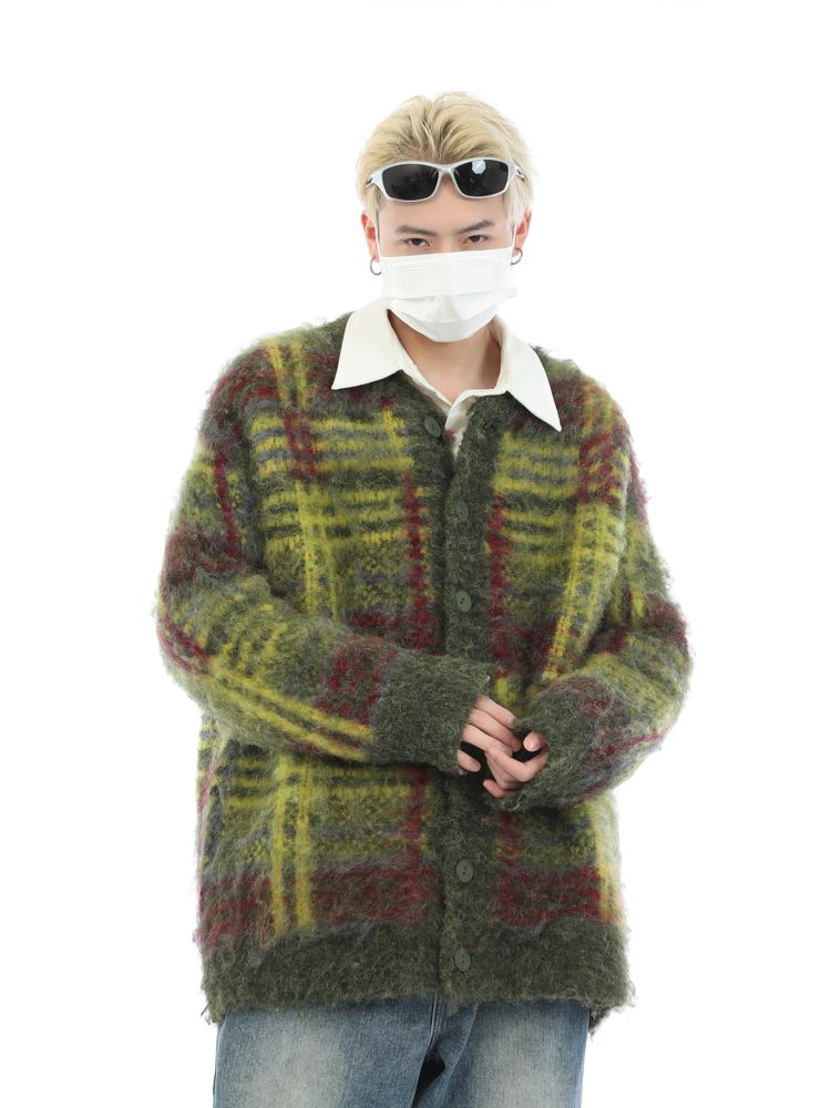 Retro color plaid sweater  OR0972