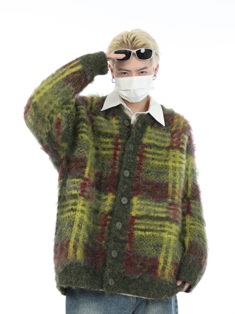 Retro color plaid sweater  OR0972
