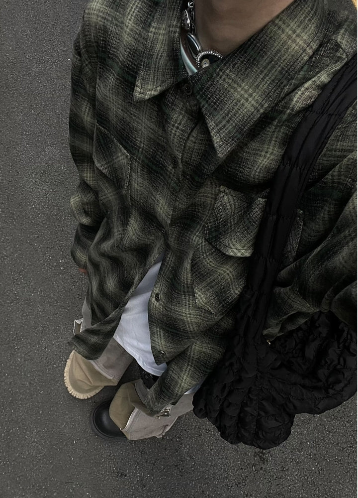 Simple check pattern design ombre style long sleeve shirt  OR0973