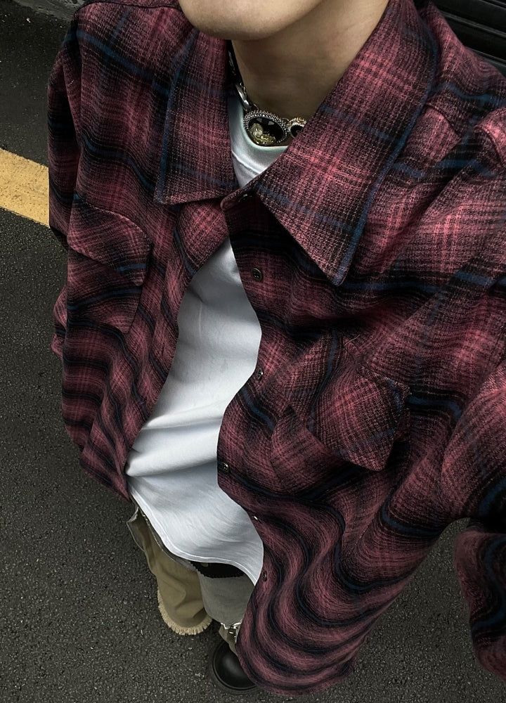 Simple check pattern design ombre style long sleeve shirt  OR0973