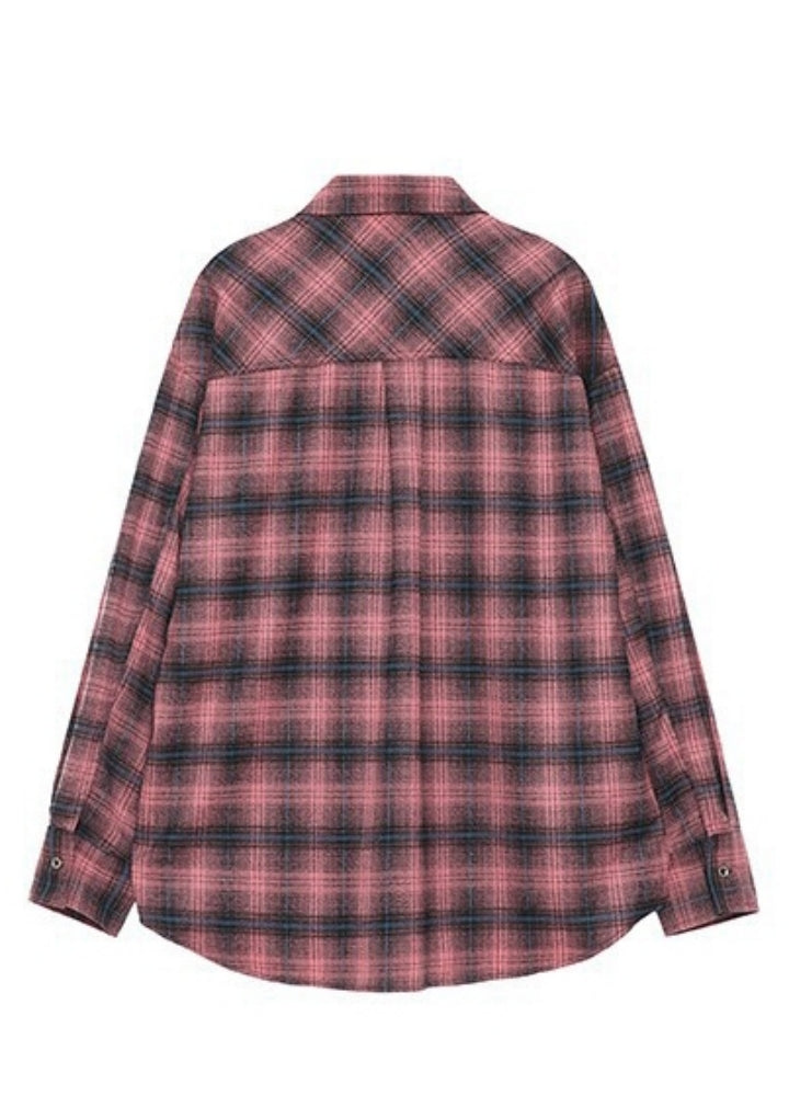 Simple check pattern design ombre style long sleeve shirt  OR0973