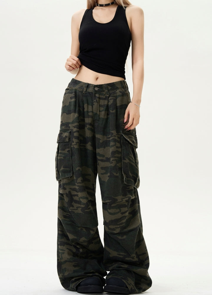 Wide oversized camouflage pattern max size cargo pants  OR0974