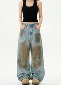 Muddy design grunge style denim wide pants  OR0976