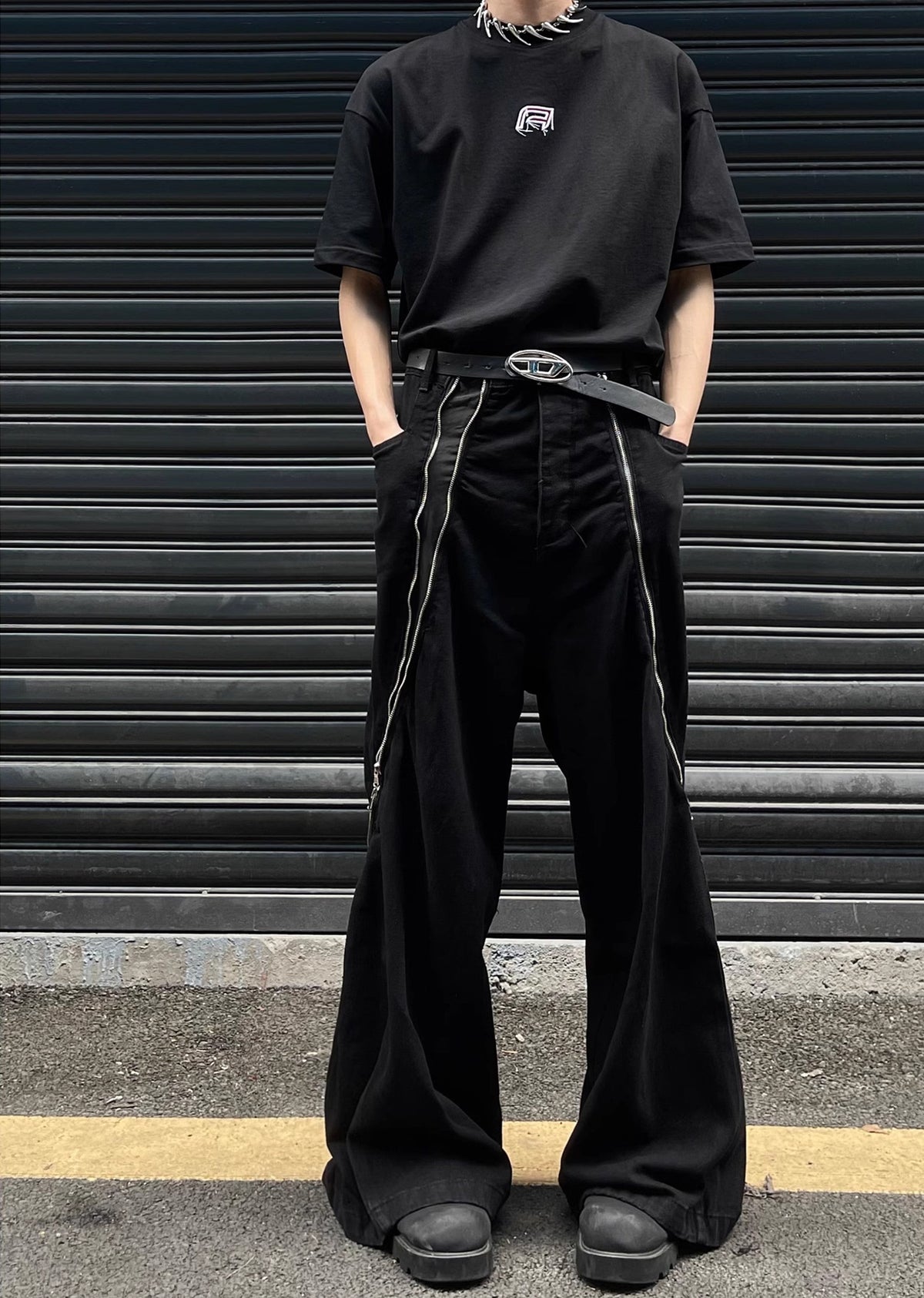 Gimmick full zip blackie design slacks pants  OR0978