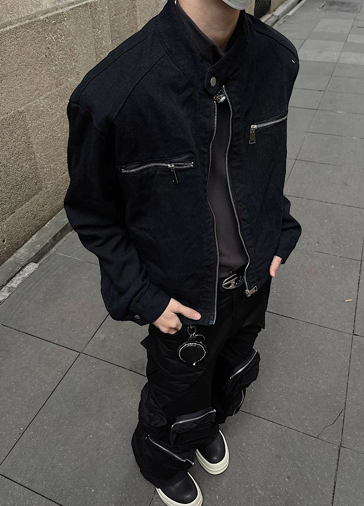 Simple design one point button denim jacket  OR0979