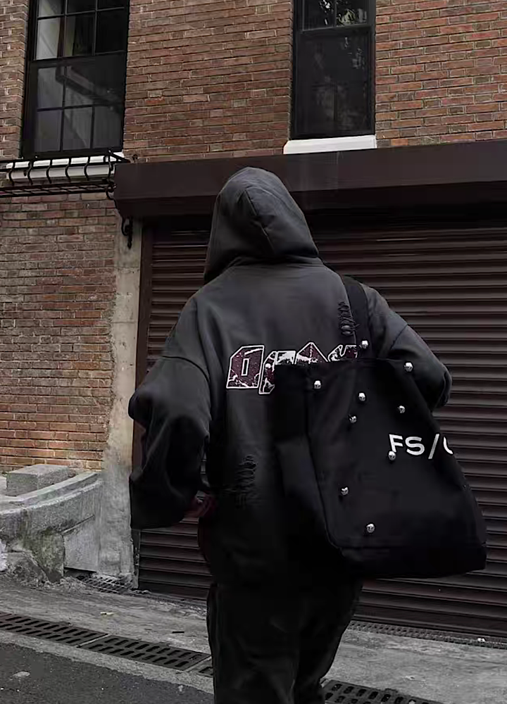 Mid-rise distressed design vintage street type hoodie  OR0980