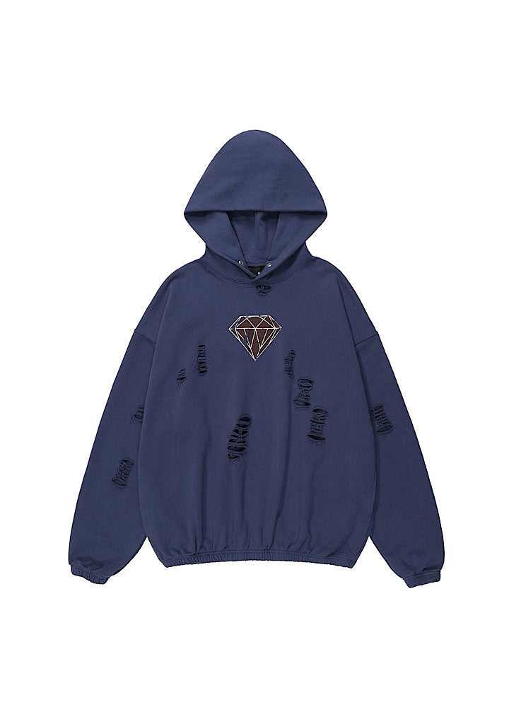 Mid-rise distressed design vintage street type hoodie  OR0980