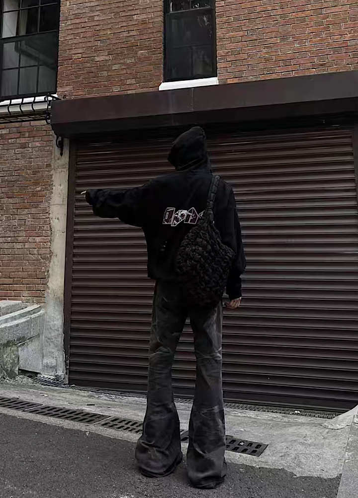 Mid-rise distressed design vintage street type hoodie  OR0980